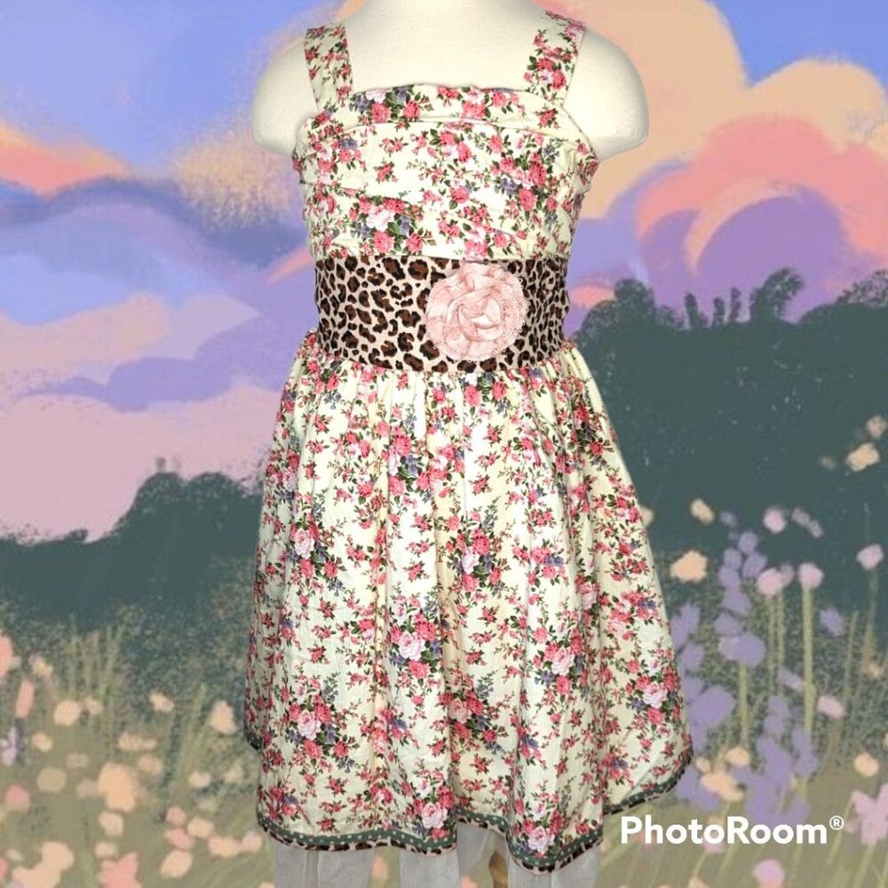 NWT Vintage Couture Boutique  Floral Cheetah Spring Dress Size 8